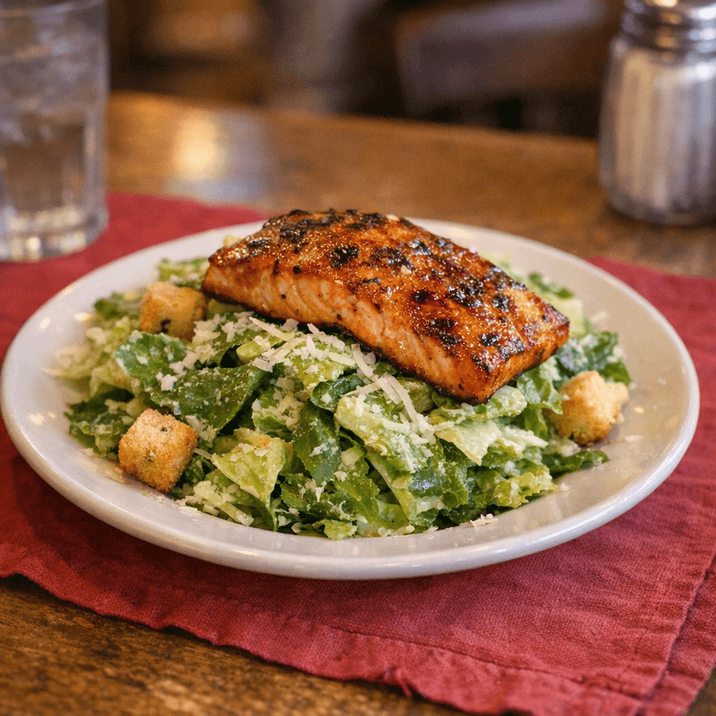 Caesar Salad with Honey Grilled Salmon